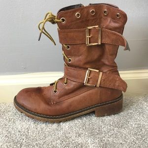 Brown buckled boots